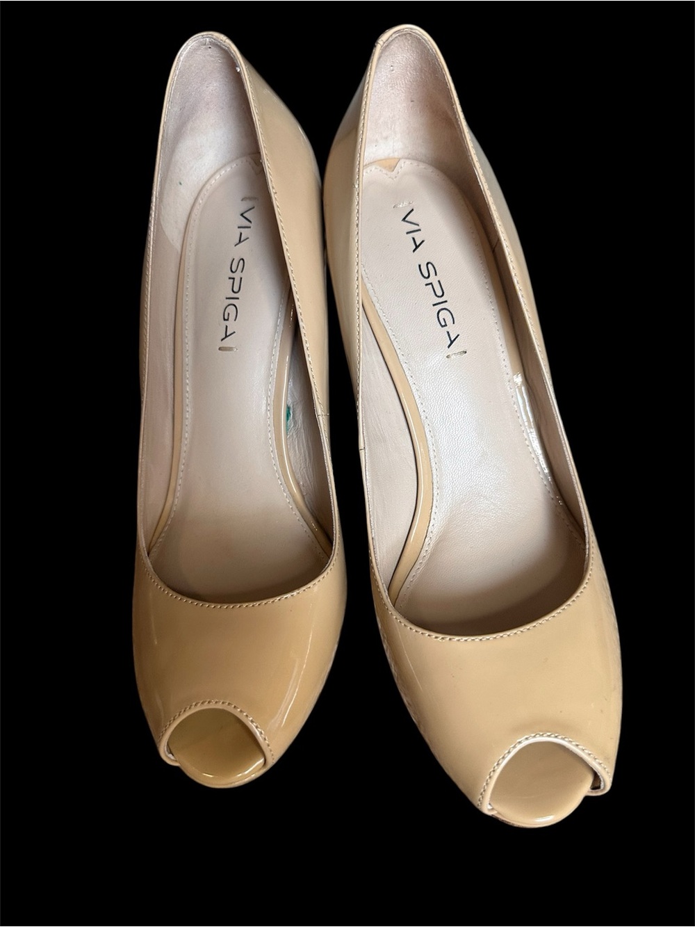 Via Spiga Nude Patent Peep-Toe Heels  Size 7.5